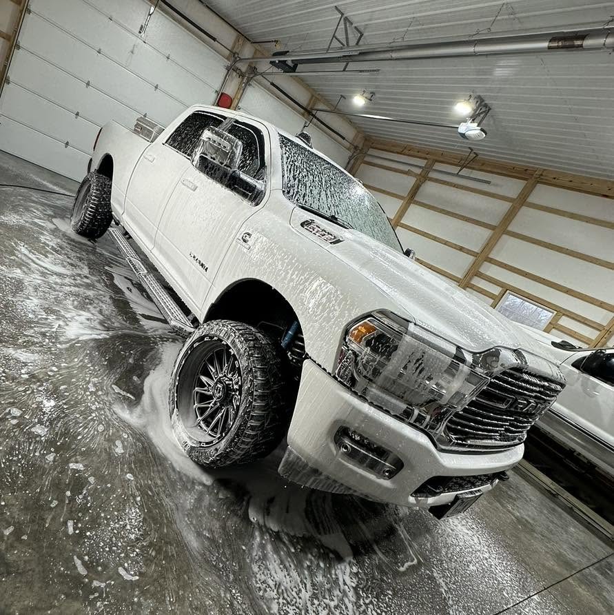 Foam wash on a white truck